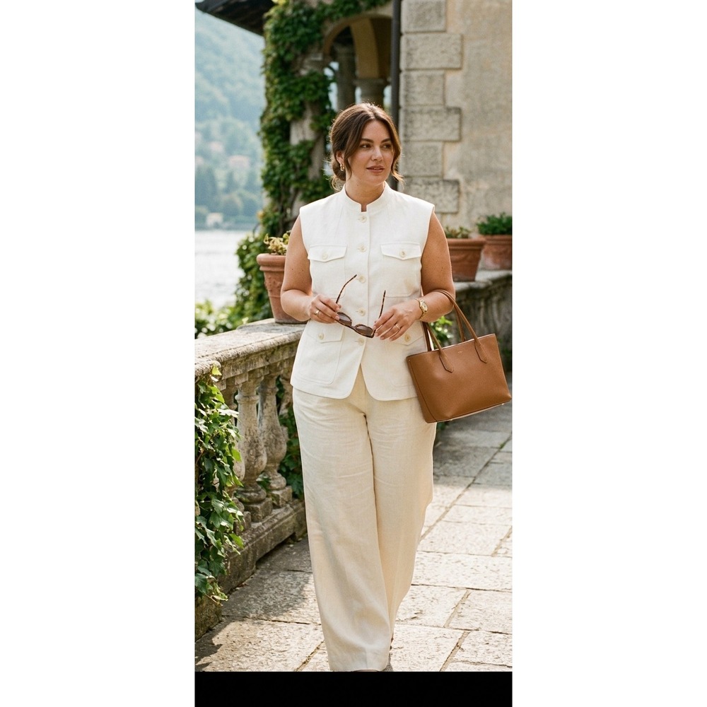 Lintco Womens White Jacket Vest Linen Cotton XXL Old Money Luxury Capsule